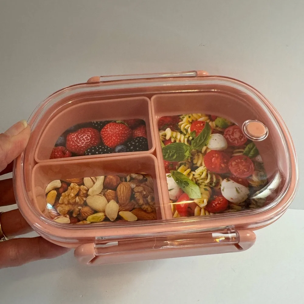 Gourmet Kitchen Pink Lunch Box with Removable Compartments and Airtight Lid